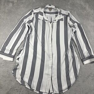 COMO Vintage Women's Striped Button Down Long Sleeve Blouse Shirt Size Large